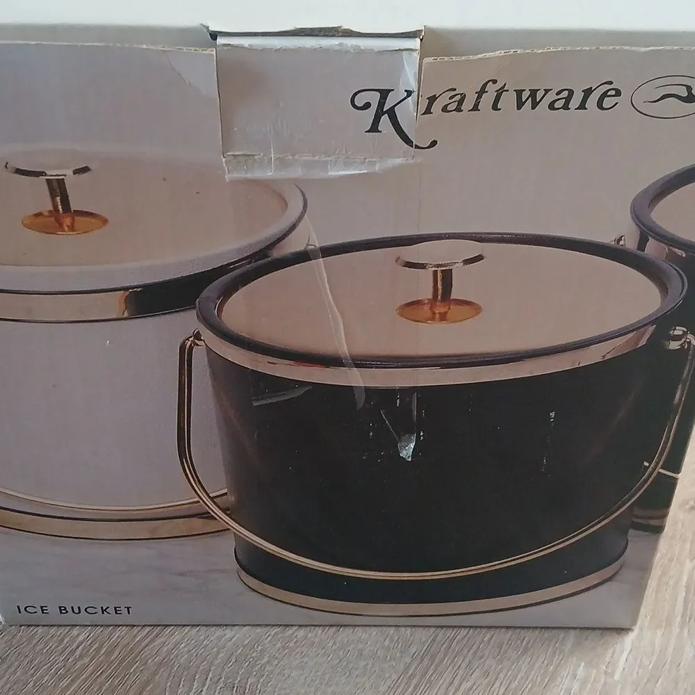 Kraftware Ice Bucket with Lid 3 Quart Vinyl Leather USA Entertaining Bar New Box